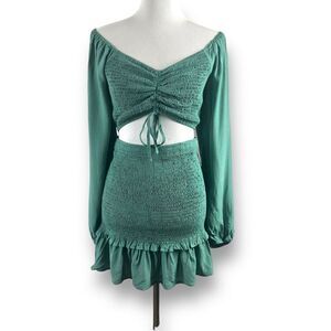 Lulus Women's L On My Good Side Two Piece Mini Dress Teal Coastal Resortwear New